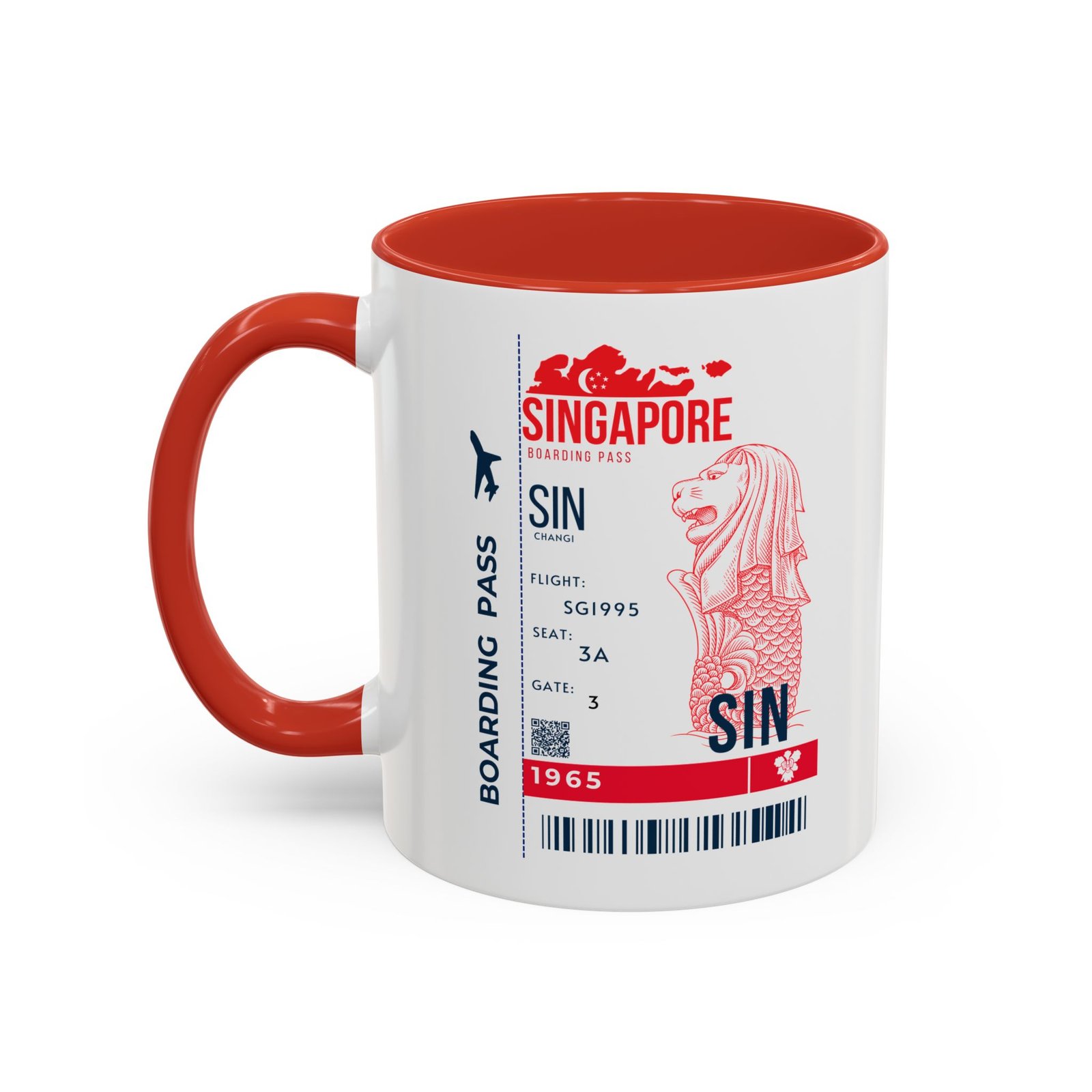 Singapore Boarding Pass Accent Coffee Mug — Travel Souvenir 11/15oz - Image 3