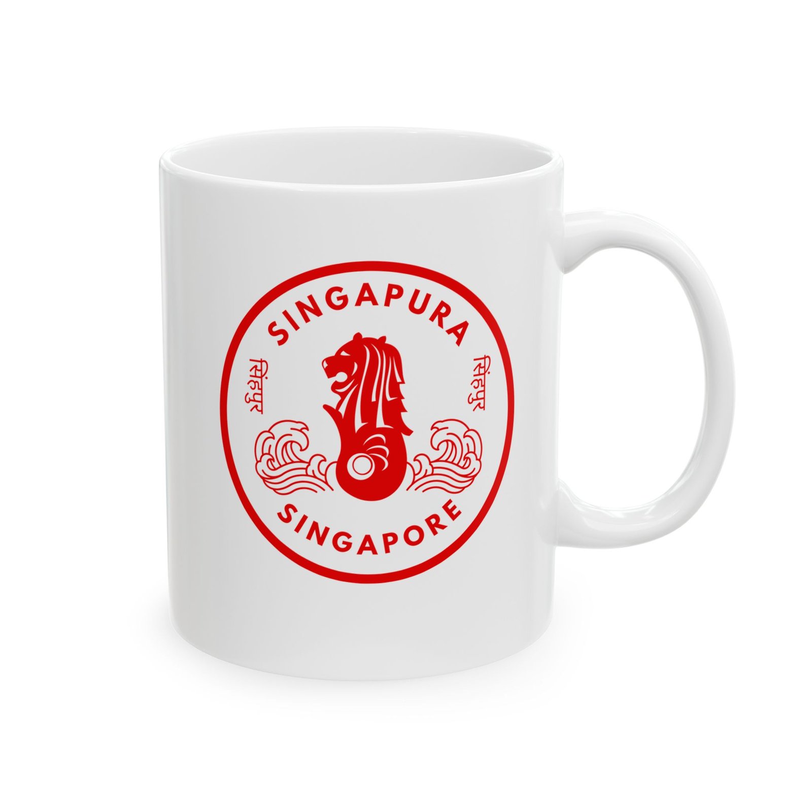 Singapore Merlion Ceramic Mug — Red Vintage Coffee Club Emblem (11oz & 15oz) - Image 2