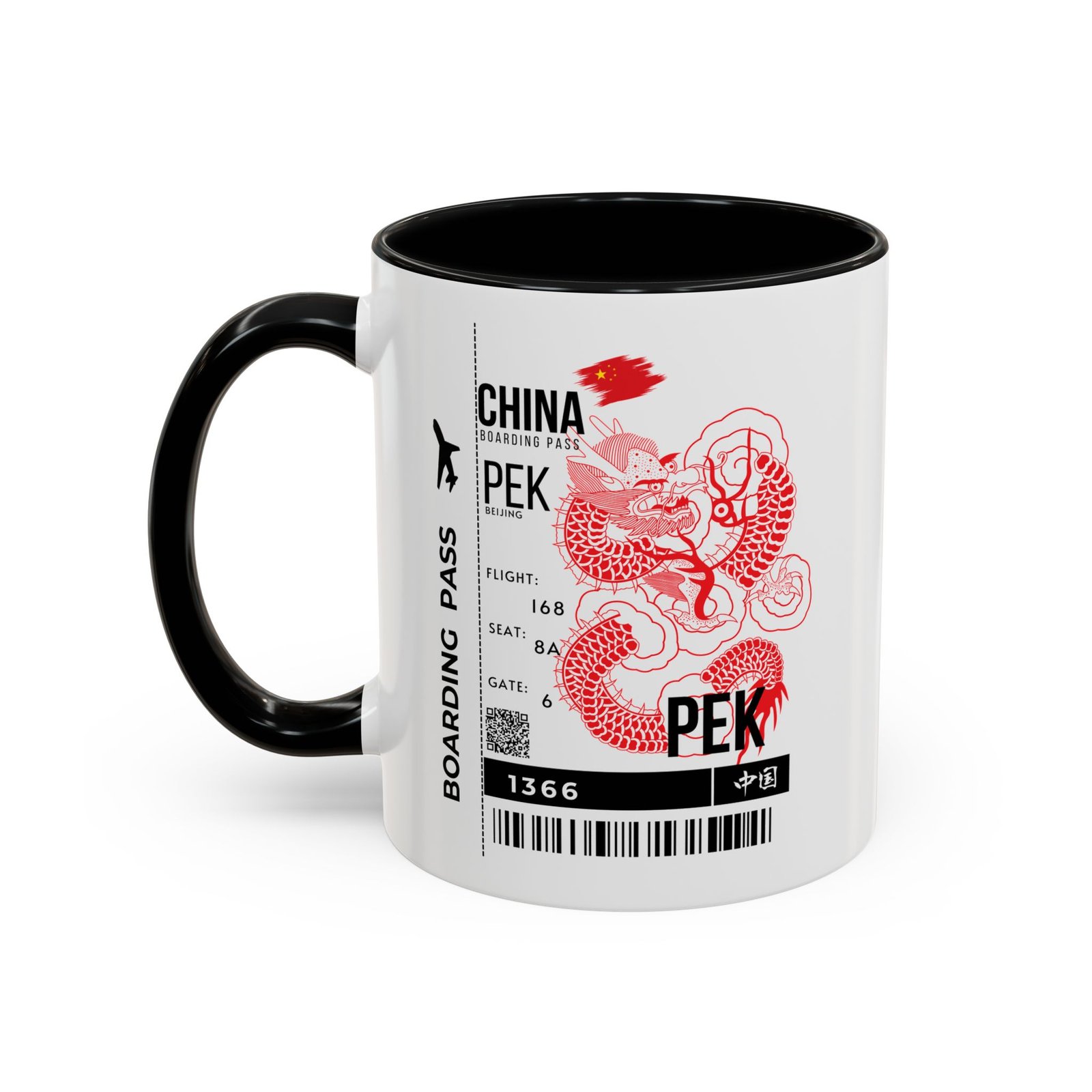 PEK China Boarding Pass Coffee Mug — Red Dragon Accent Travel Mug (11/15oz) - Image 7