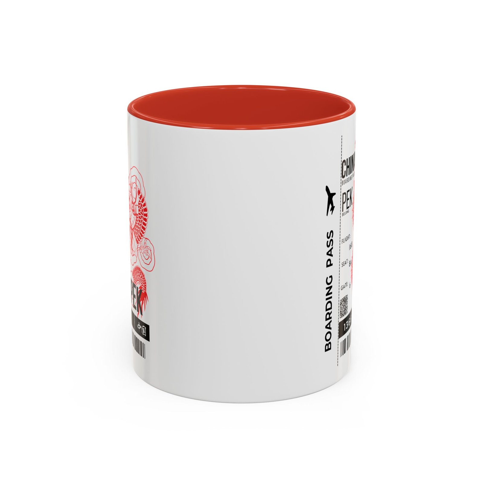PEK China Boarding Pass Coffee Mug — Red Dragon Accent Travel Mug (11/15oz) - Image 2