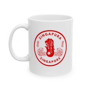 Singapore Merlion Ceramic Mug — Red Vintage Coffee Club Emblem (11oz & 15oz)