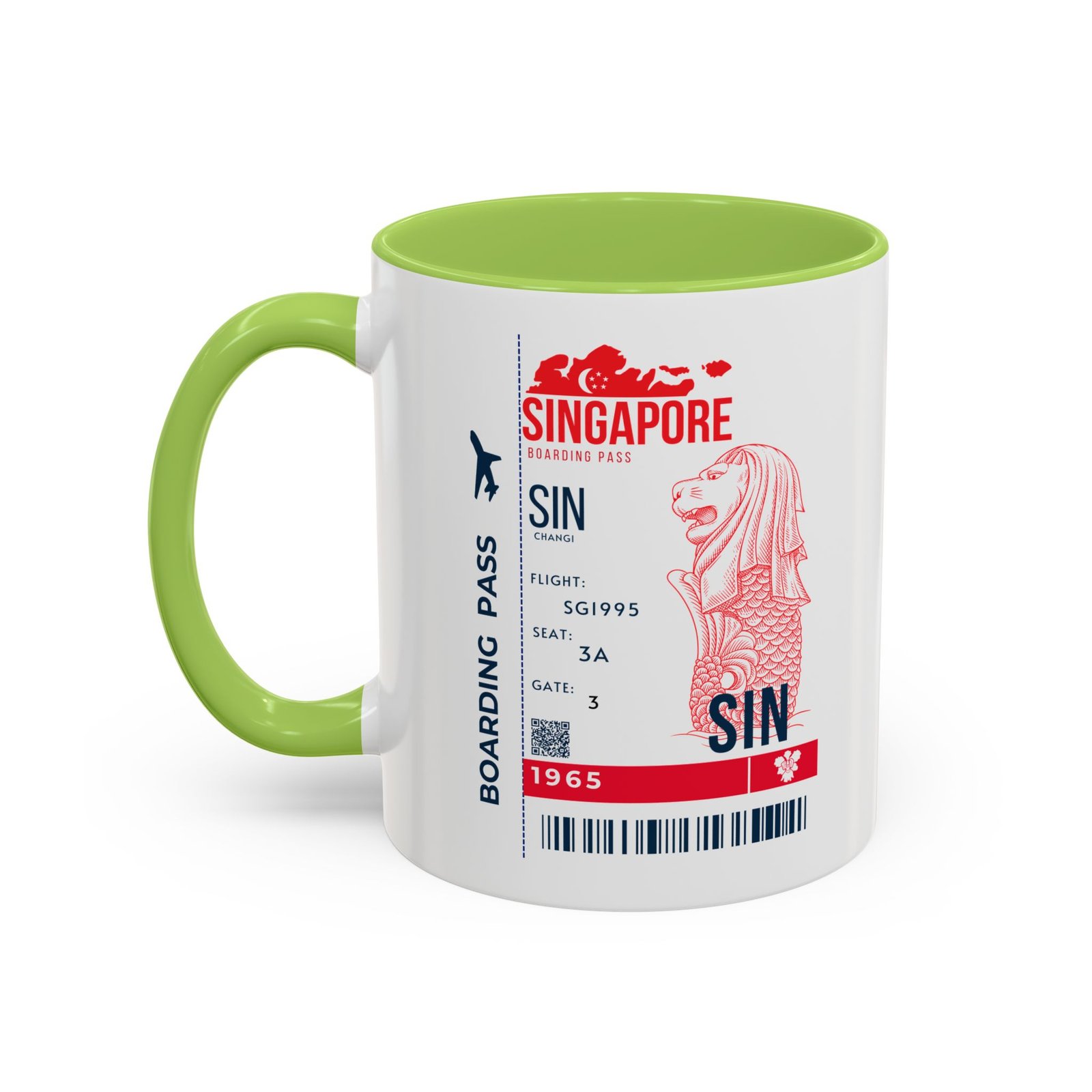 Singapore Boarding Pass Accent Coffee Mug — Travel Souvenir 11/15oz - Image 27