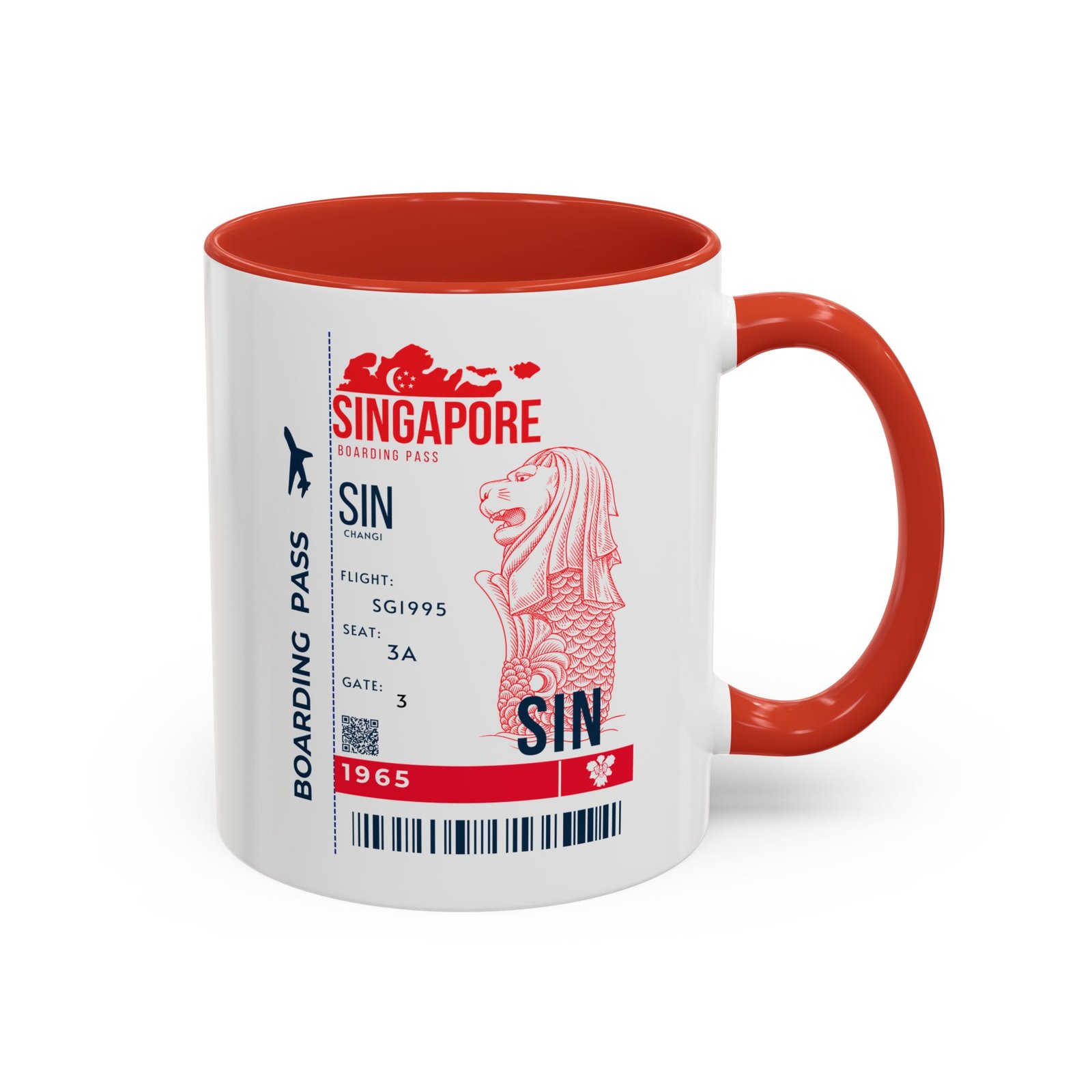Singapore Boarding Pass Accent Coffee Mug — Travel Souvenir 11/15oz