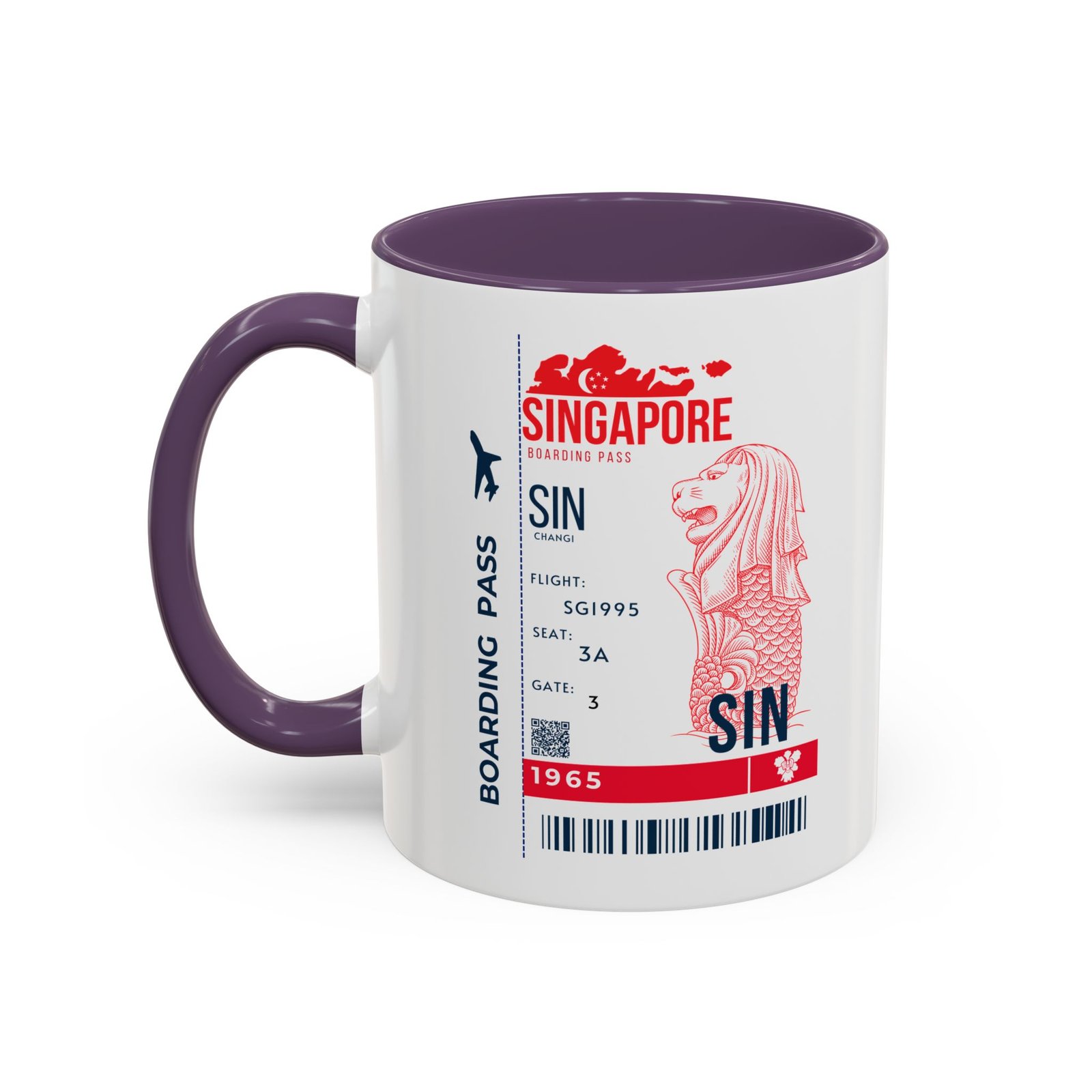 Singapore Boarding Pass Accent Coffee Mug — Travel Souvenir 11/15oz - Image 30