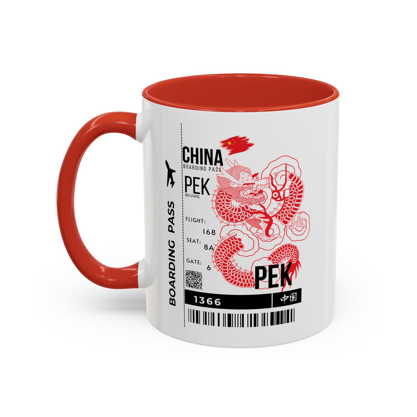 PEK China Boarding Pass Coffee Mug — Red Dragon Accent Travel Mug (11/15oz) - Image 3